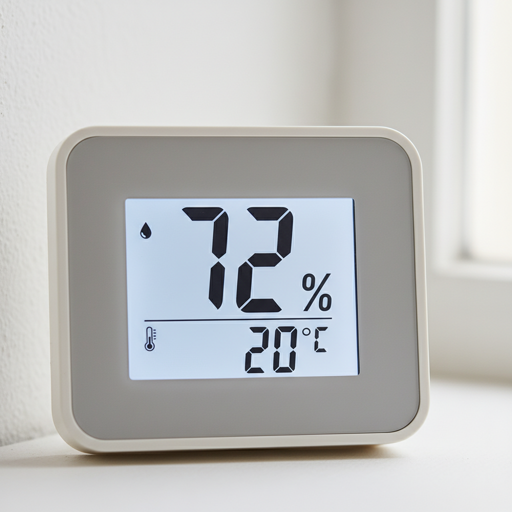 Digitale hygrometer display met 72 procent luchtvochtigheid