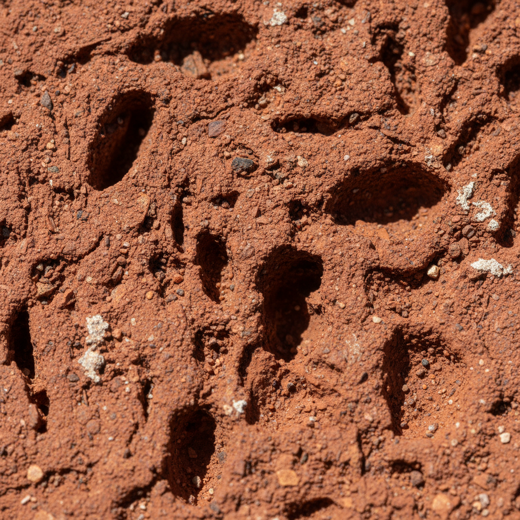 Extreme close-up van poreuze rode baksteen met zichtbare open structuur