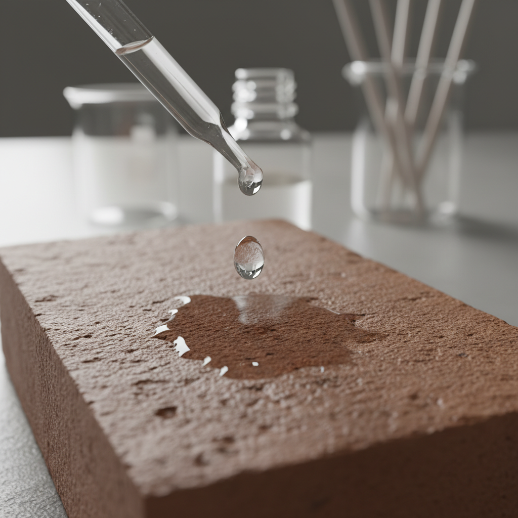 Waterdruppel wordt op baksteen geplaatst en trekt direct in