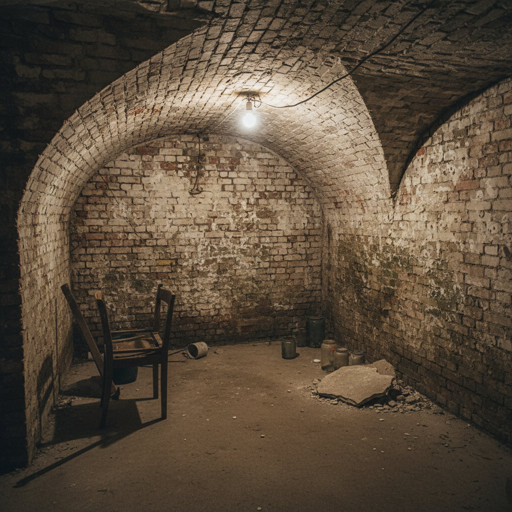 Vochtige kelder in Antwerpse woning met waterschade op muren