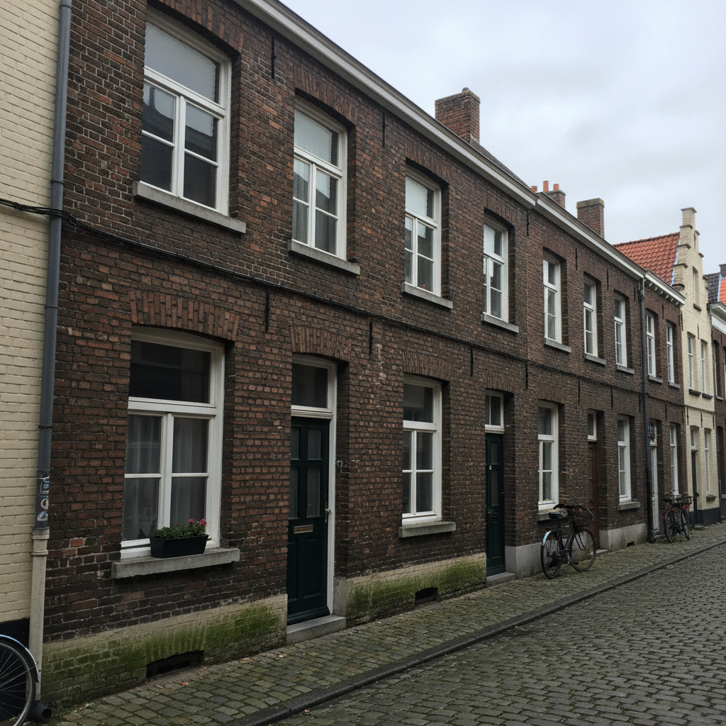 Rij Gentse arbeiderswoningen met typische bakstenen gevels