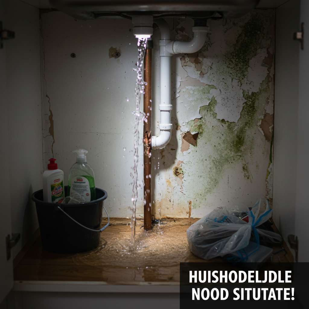 Gebroken waterleiding in muur met lekkend water