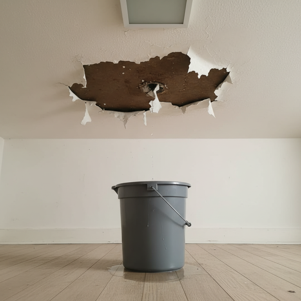 Plafond met bruine watervlek door daklekkage