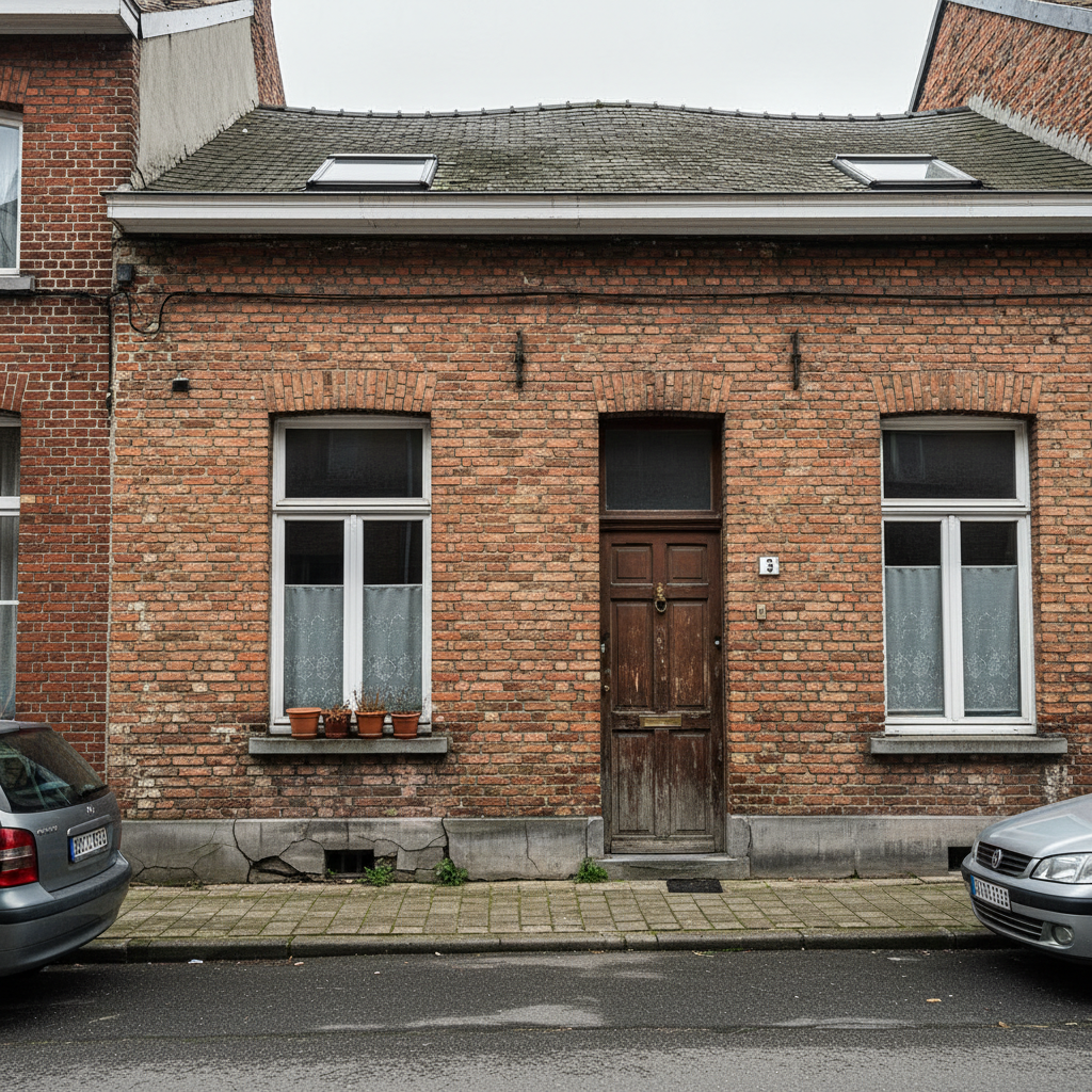 Typische Belgische rijwoning van 30+ jaar oud met bakstenen gevel