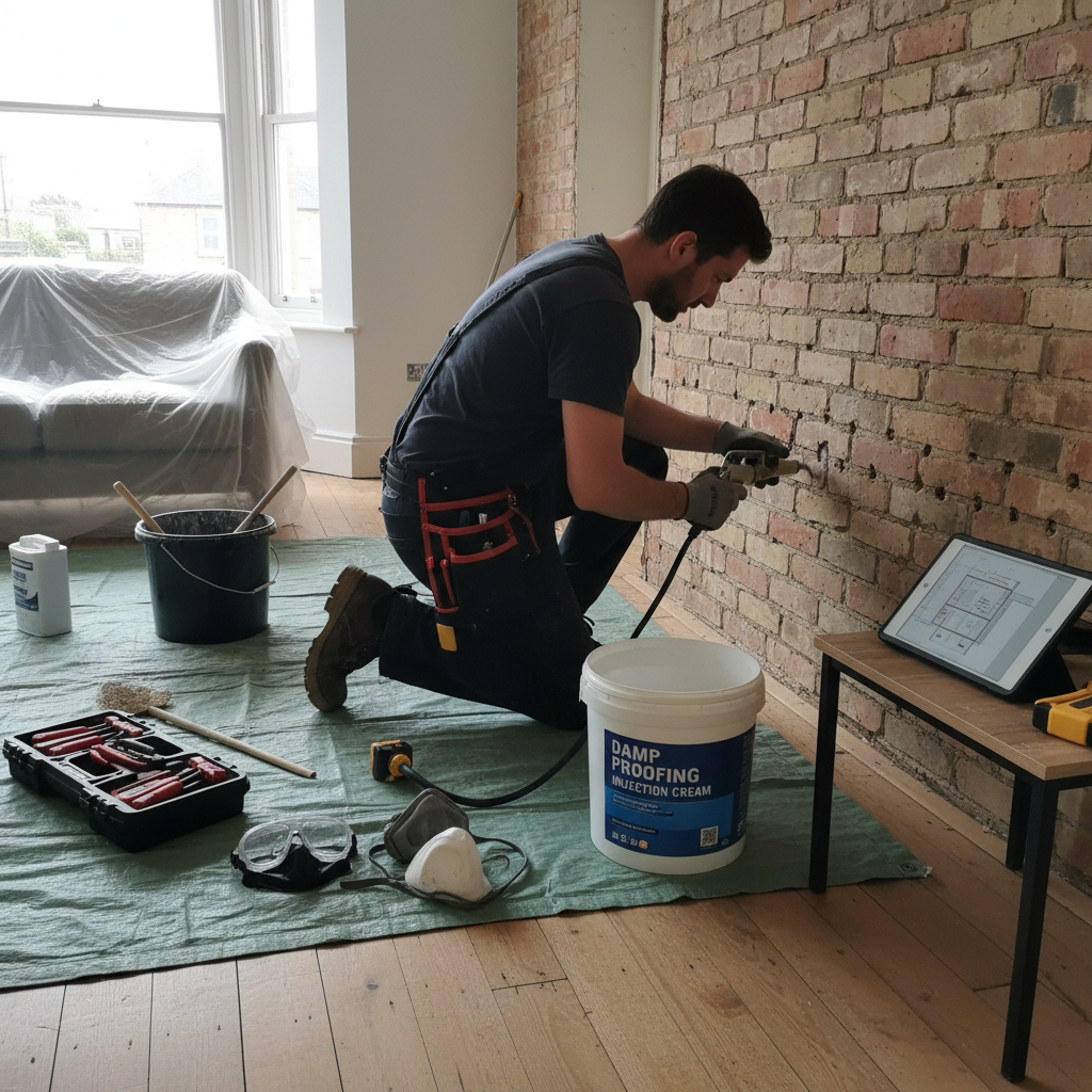 Professionele aannemer injecteert muur tegen opstijgend vocht