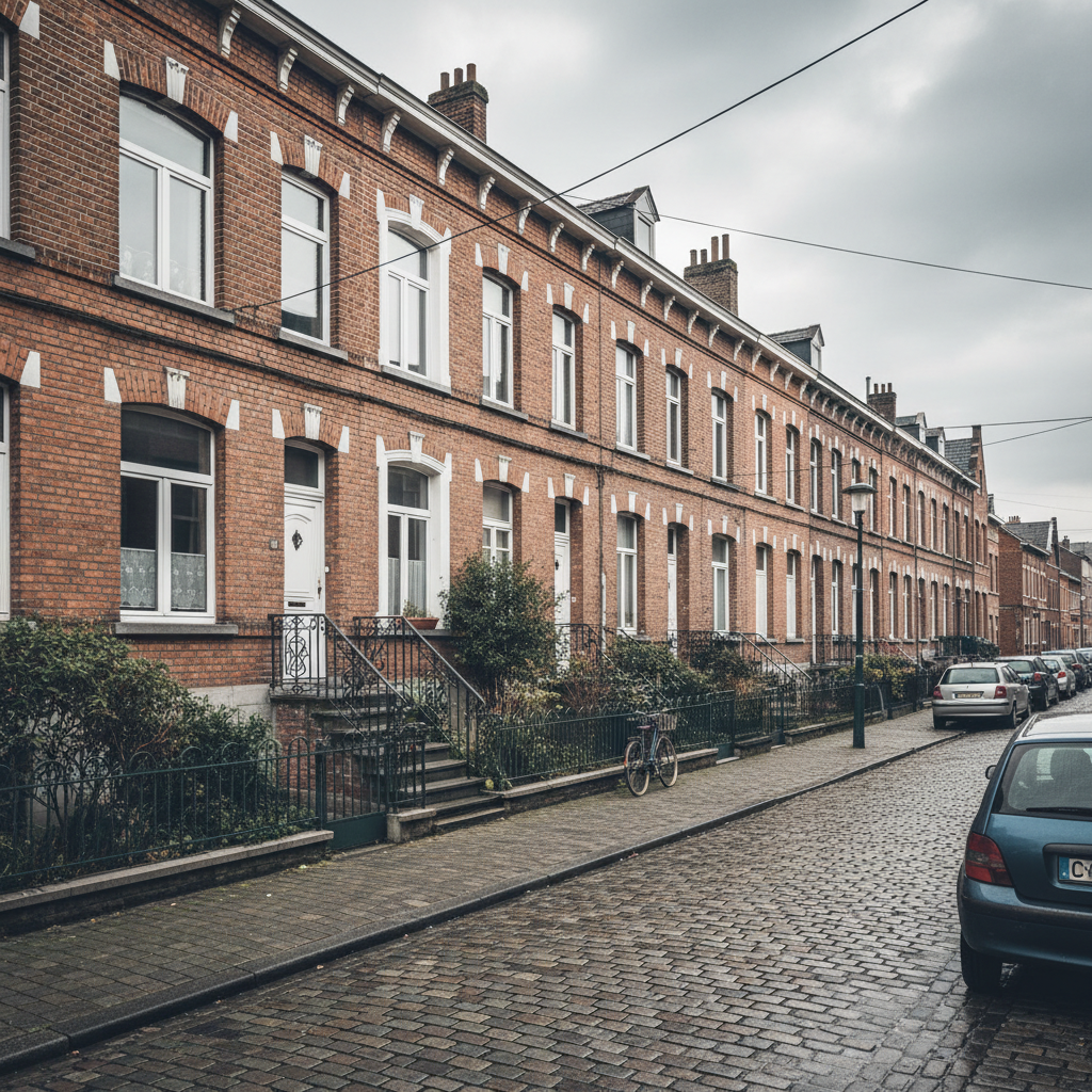 Rij 19e-eeuwse rijwoningen met bakstenen gevels in Leuven