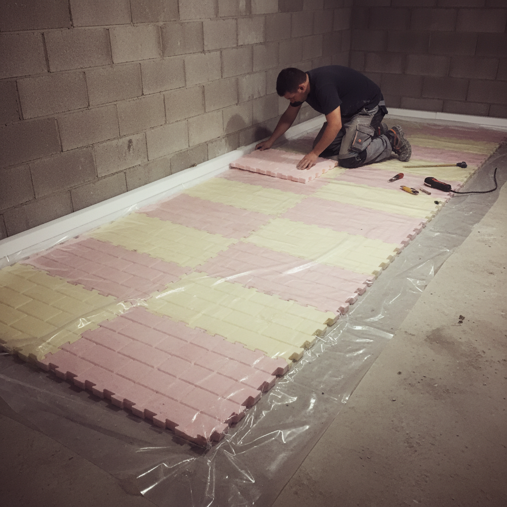 Keldervloer met isolatieplaten en PE-folie
