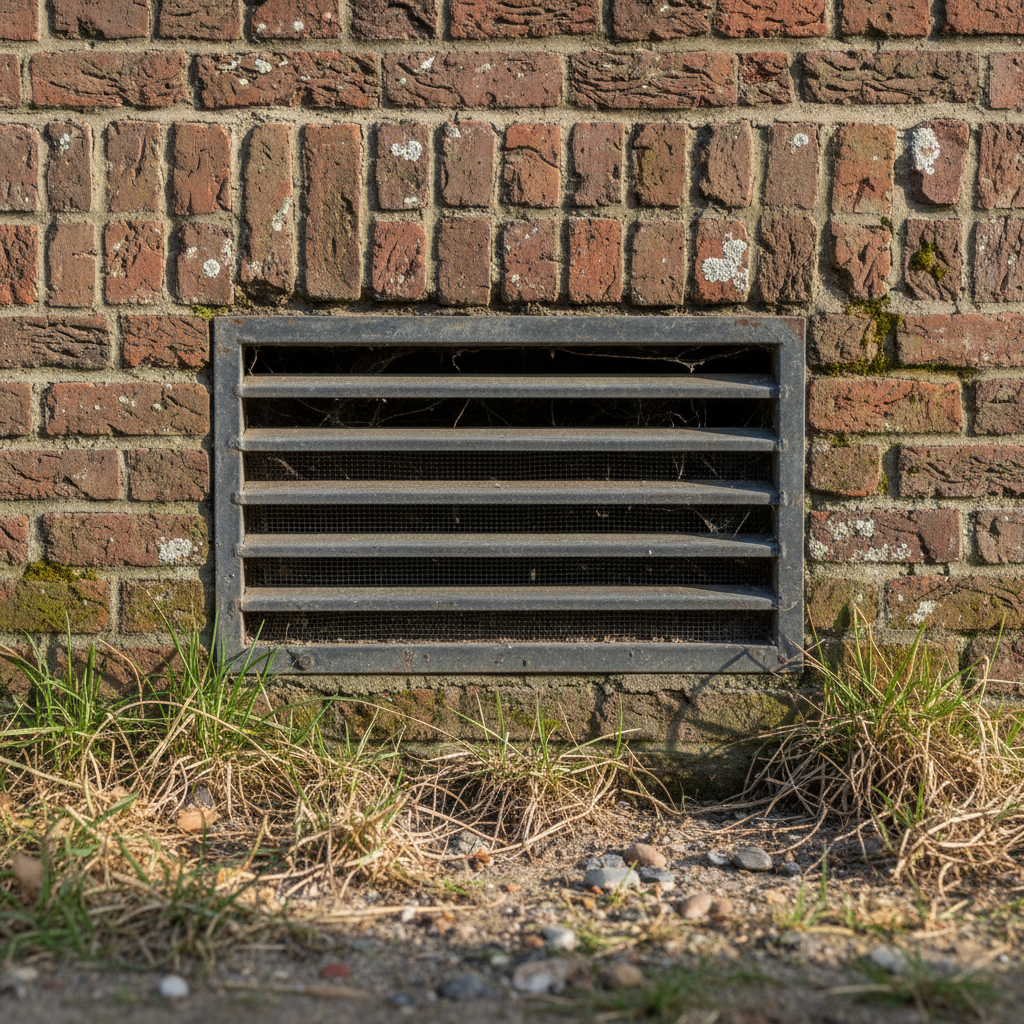 Metalen ventilatierooster in bakstenen gevel voor kruipruimte ventilatie