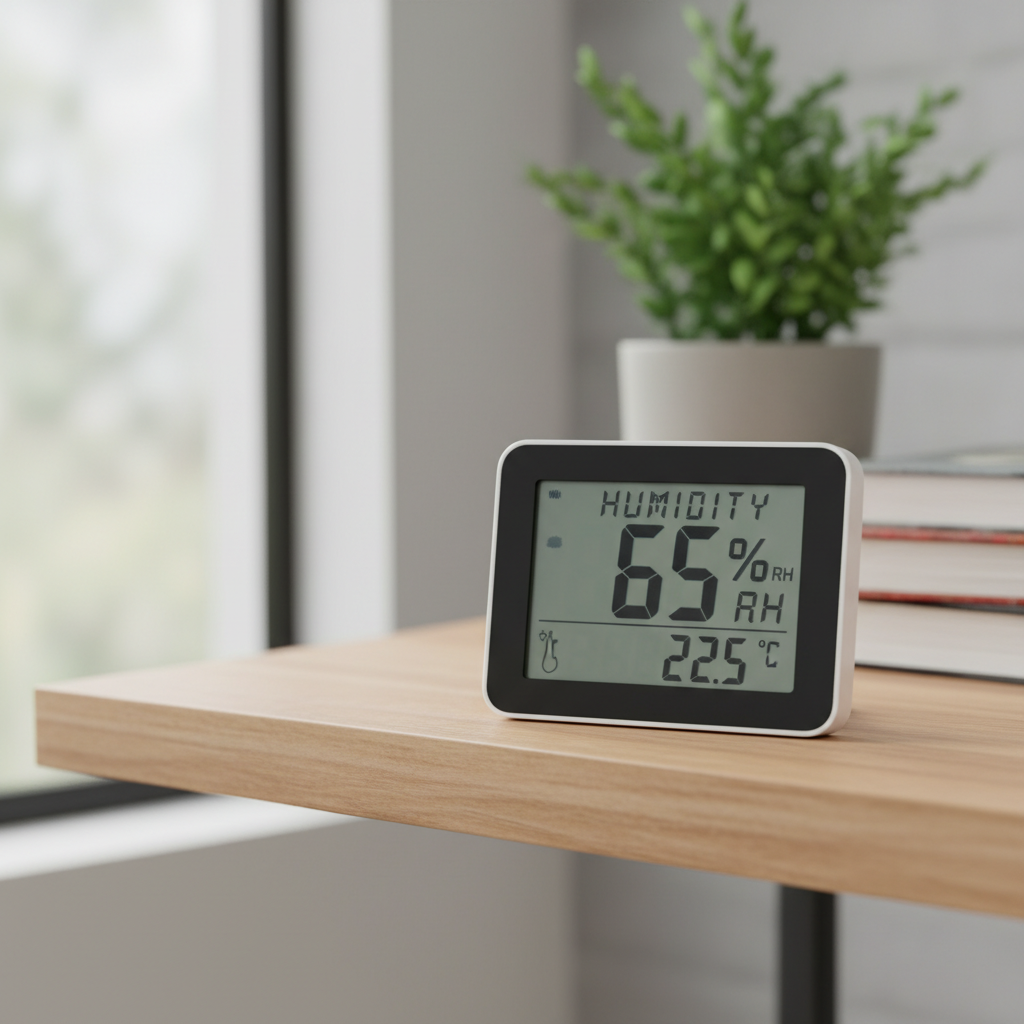 Digitale hygrometer die luchtvochtigheid weergeeft