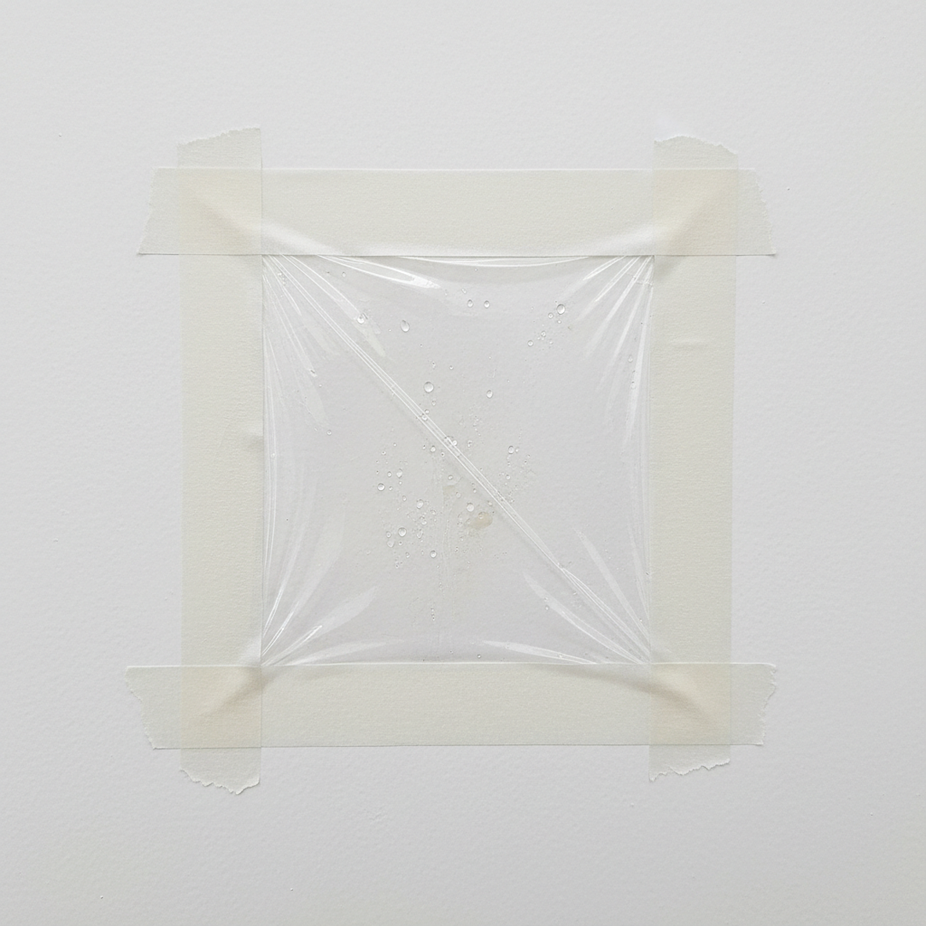 Plastic folie vastgeplakt op muur voor vochttest