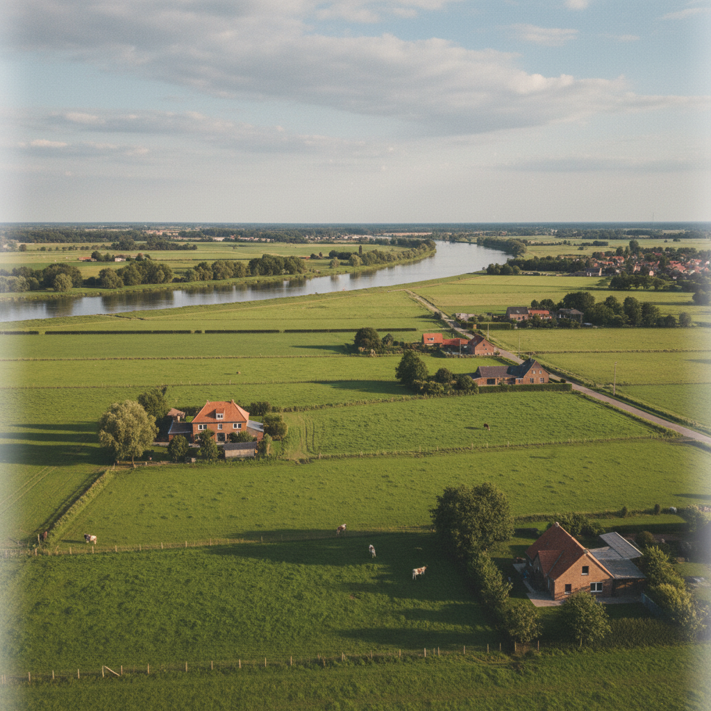 Landschap van het Limburgse Maasland met rivier Maas