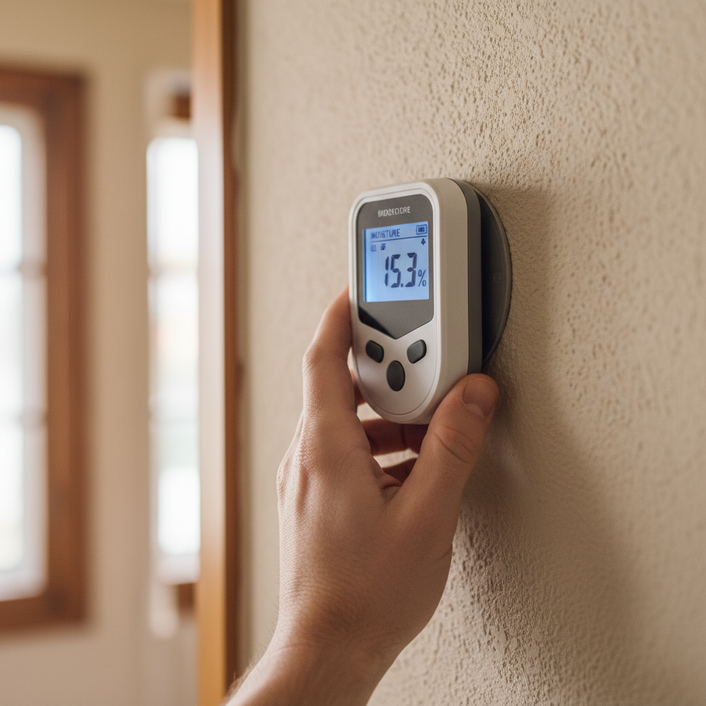 Capacitieve vochtmeter zonder pennen tegen muuroppervlak