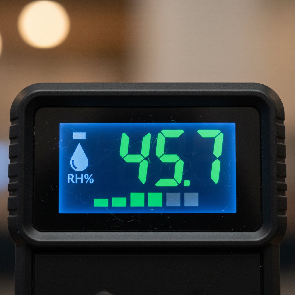 Close-up van digitaal display van vochtmeter