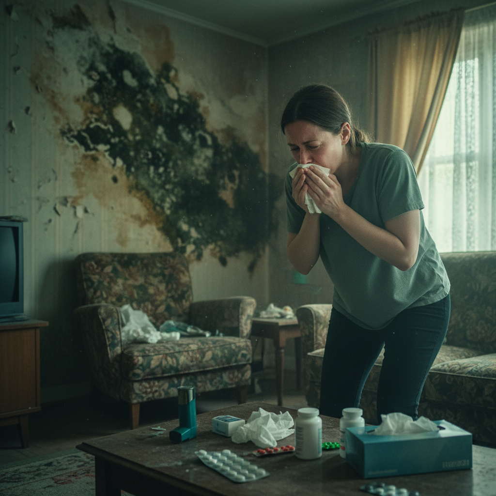 Persoon met luchtwegklachten door schimmel in huis