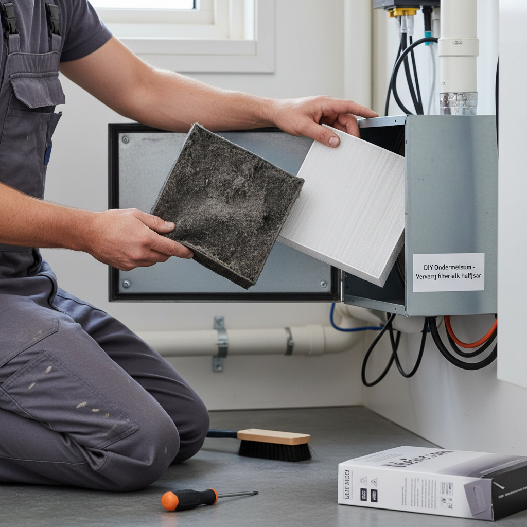 Persoon vervangt filter van ventilatie systeem